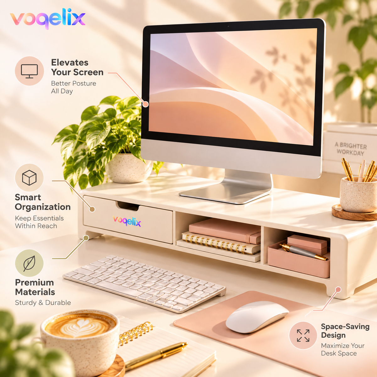voqelix™ Elevare Monitor Riser & Office Storage Stand