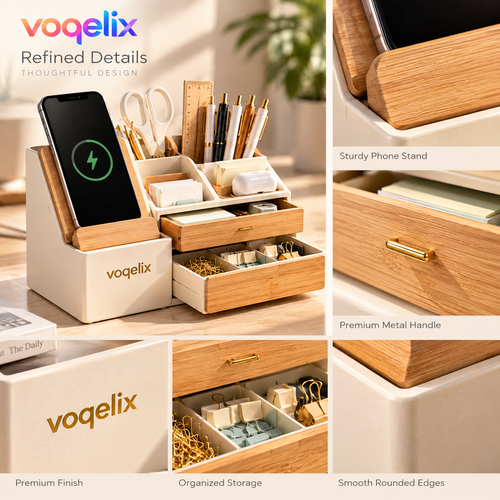 voqelix™ DockNest Desktop Organizer & Phone Stand