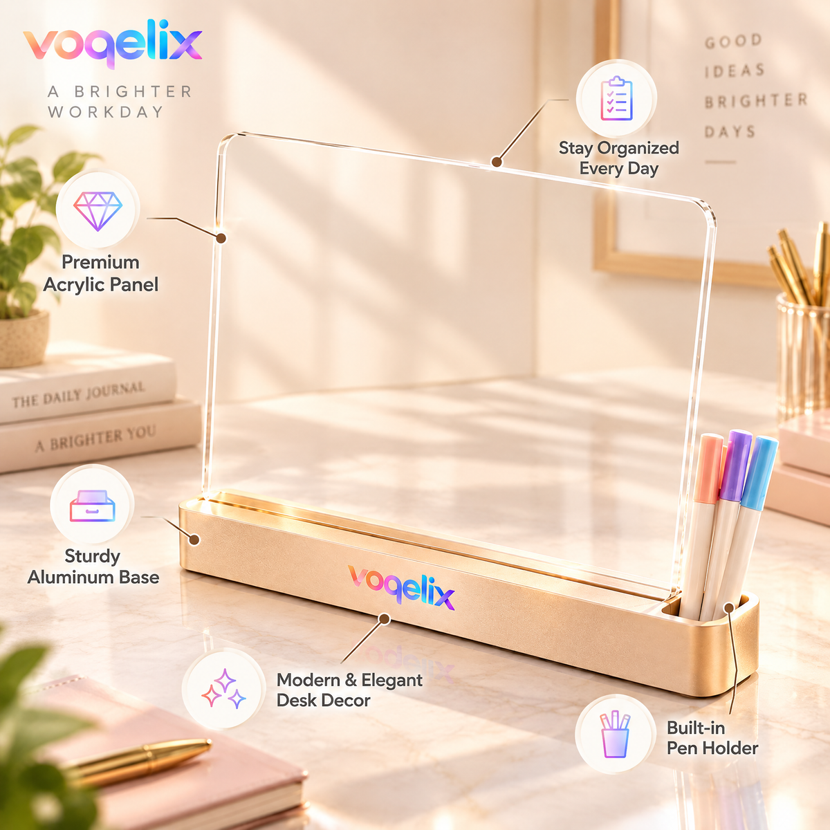 voqelix™ ClearPlan Transparent Acrylic Desktop Planning Board