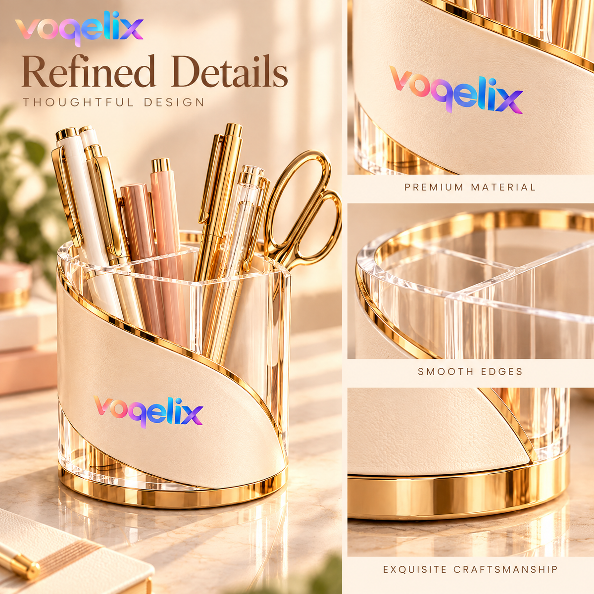voqelix™ CrystalCurve Premium Transparent Pen Cup