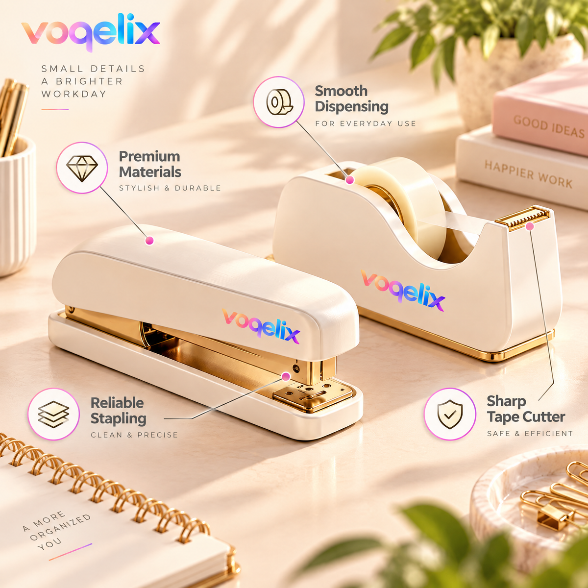 voqelix™ FormLine Premium Stapler & Tape Dispenser Set