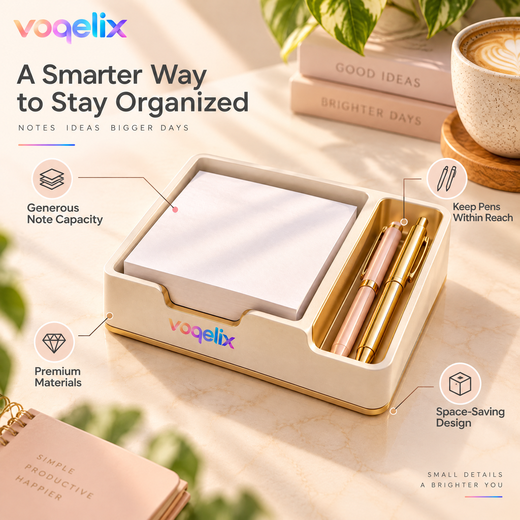 voqelix™ NoteDock Sticky Note & Pen Organizer