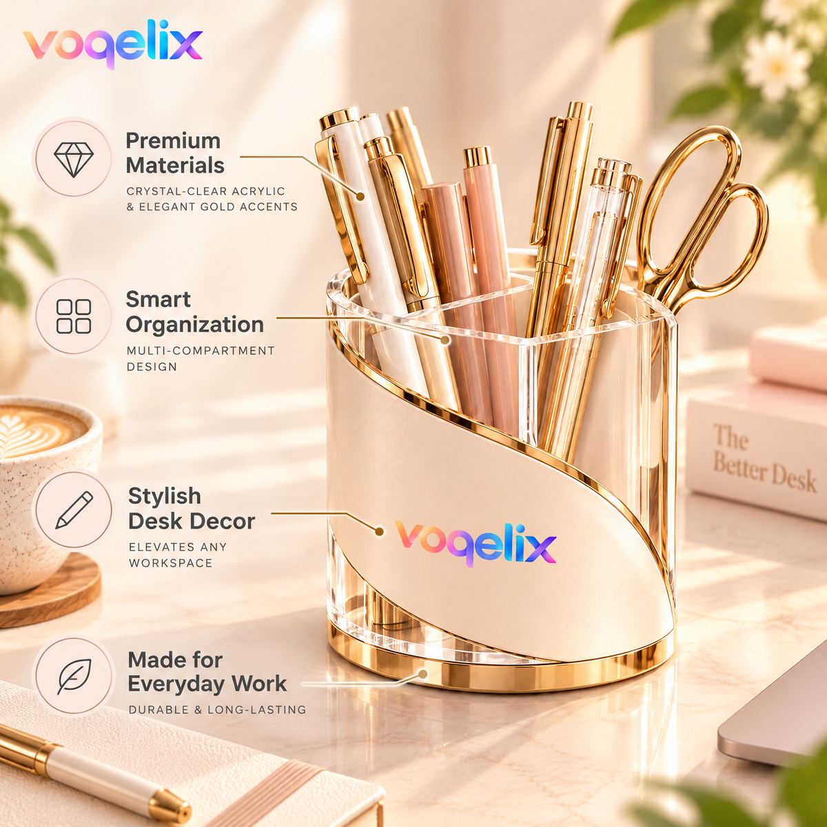 voqelix™ CrystalCurve Premium Transparent Pen Cup