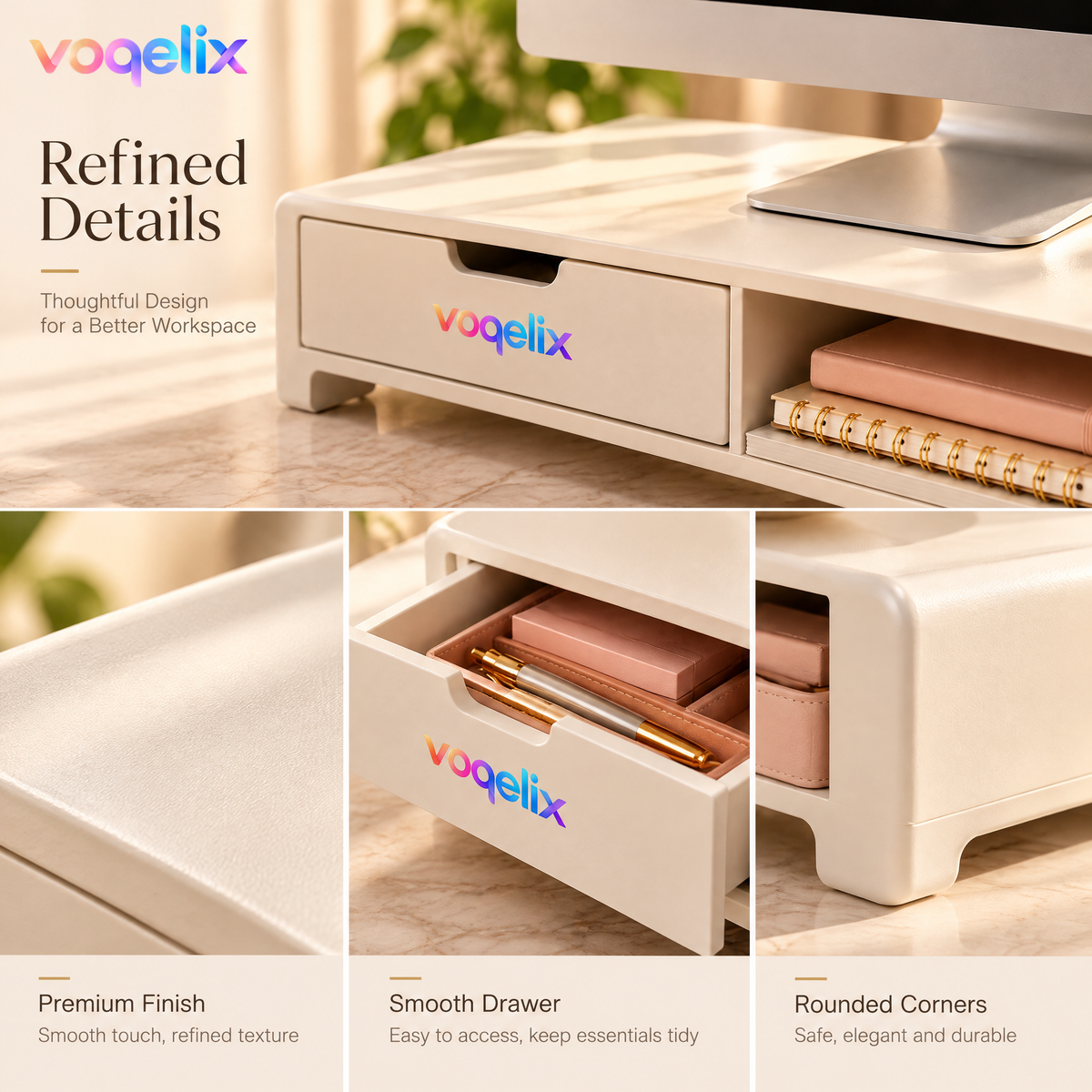 voqelix™ Elevare Monitor Riser & Office Storage Stand